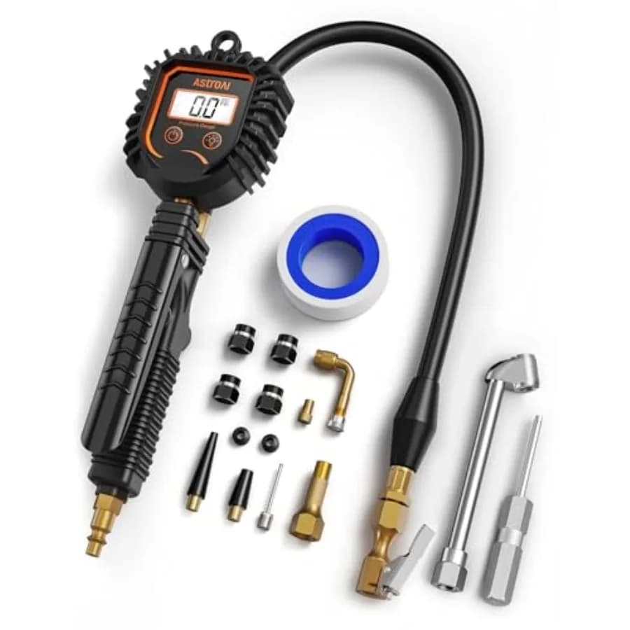 Manometro Digitale per Pneumatici con Gonfiatore 250 PSI, Attacco per Aria e Accessori per Compressore, Gonfiatore per Pneumatici Resistente Compatibile
