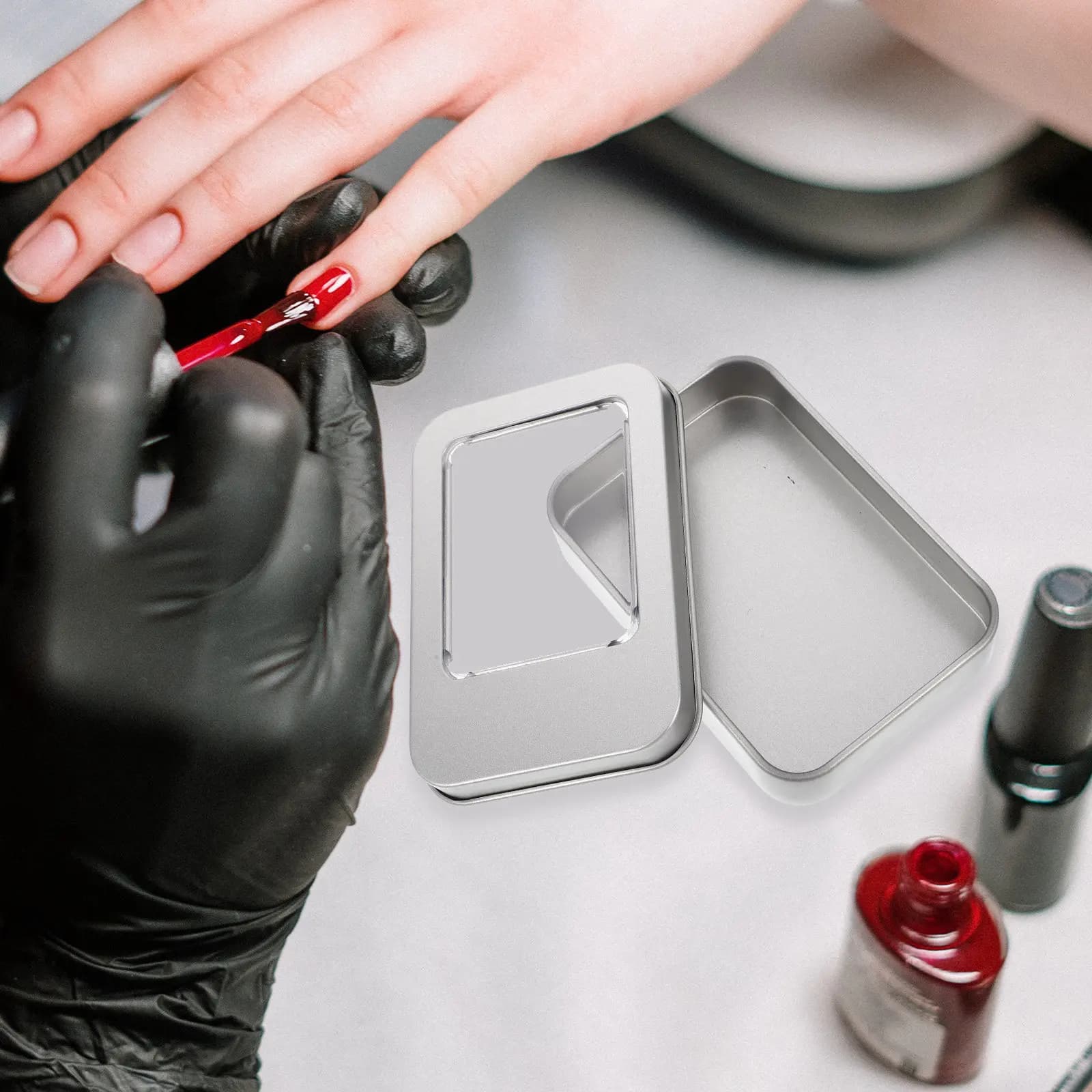Set of 5 Metal Premium Containers with Transparent Cover to Organize Accessories for Nails, Glitter and Tips