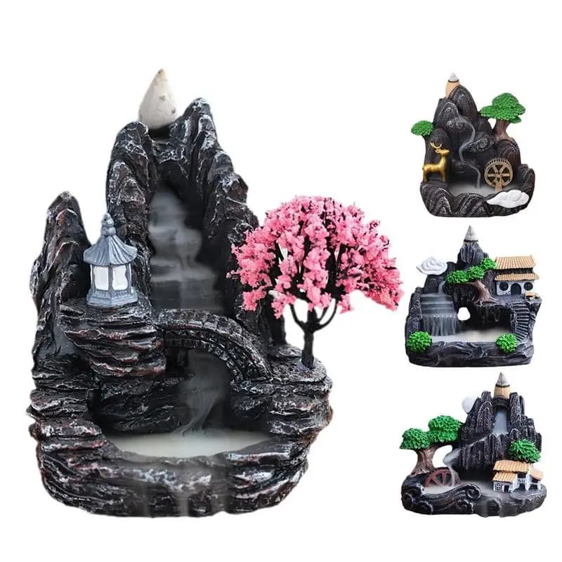 Porta bruciatore di incenso a cascata Montagne Porta bastoncini di fiume Buddismo Aroma Conali di incenso a riflusso per la decorazione della casa dell'ufficio domestico