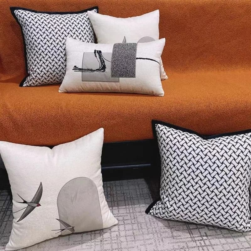 Premium pillow sheet in black and white Federa embroidered patchwork high precision Federa for modern living room decorative