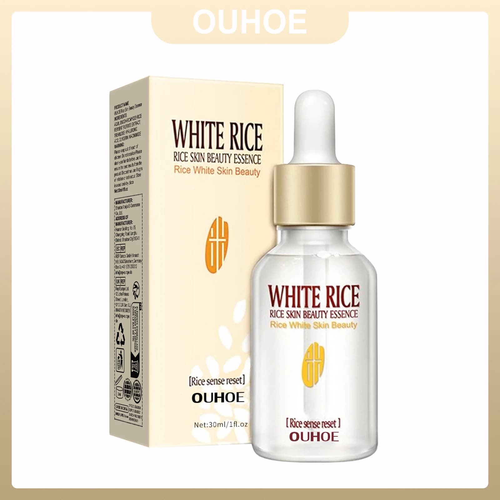 Siero Viso al Riso Bianco Reduces Pores and Rughe Sottili Nutre Skin Increases Hydrating Elasticity Lenitive Radiant Care Essence