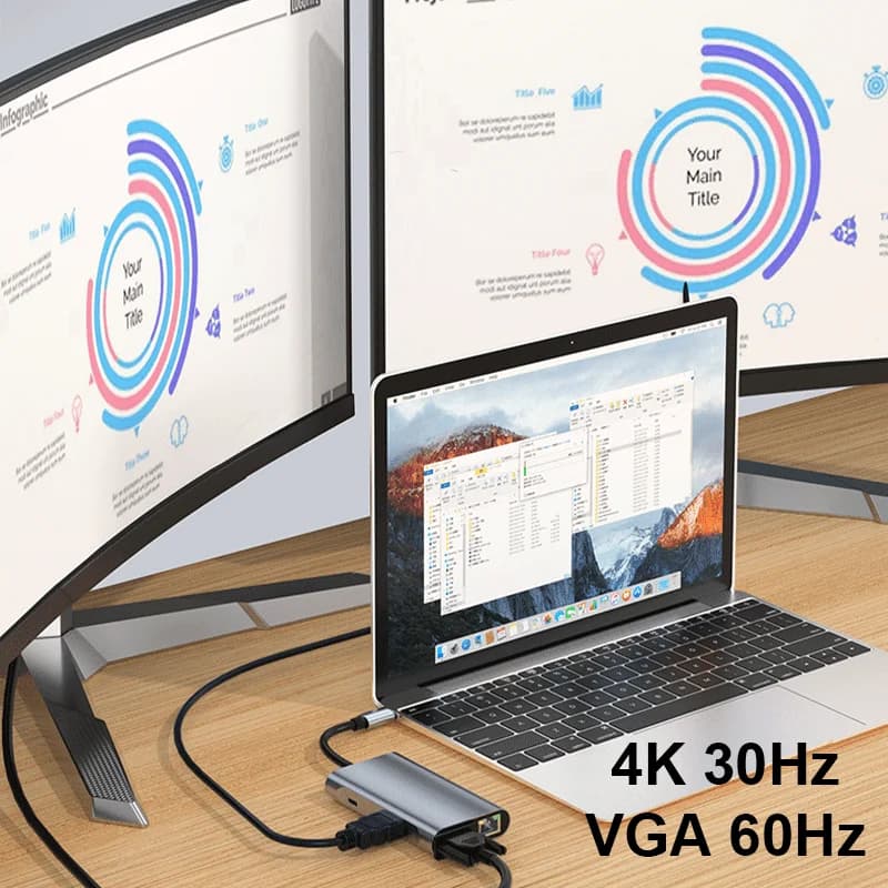 Hub USB-C a HDMI compatibile 4K, adattatore 5GB HUB USB 3.0, ricarica rapida PD 100W per MacBook Pro Air, docking station USB-C