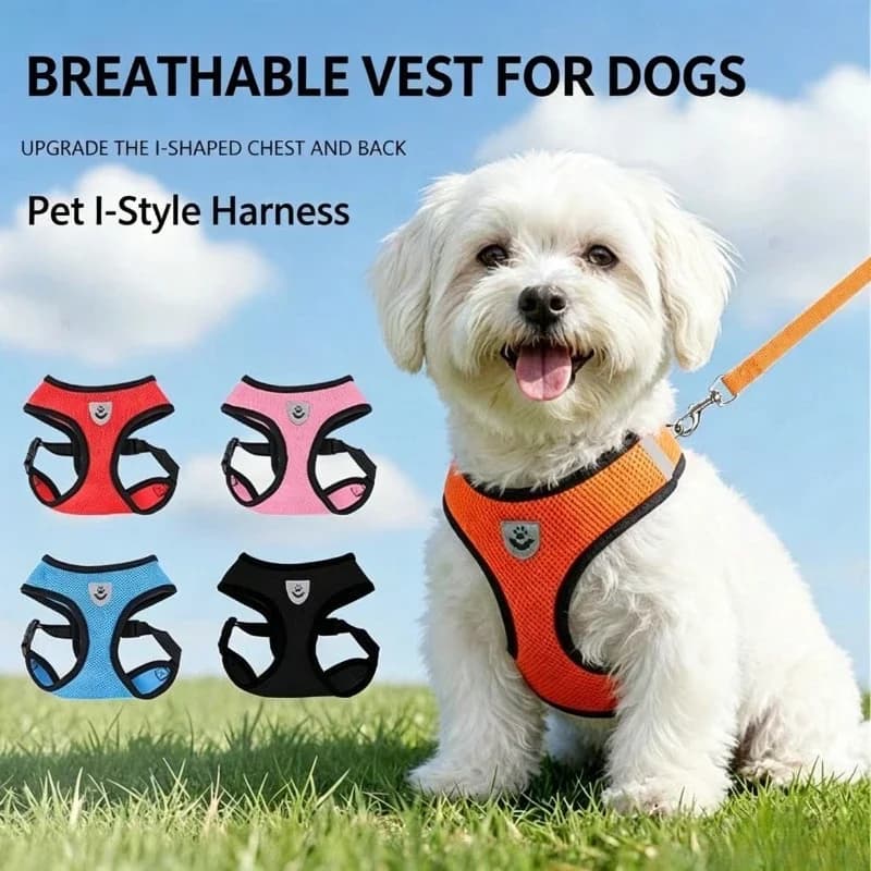 Dogs Puppy Harness Collar Cat Dog Adjustable Vest Walking Lead Leash Soft Breathable Polyester Mesh Harness for Small Medium Pet