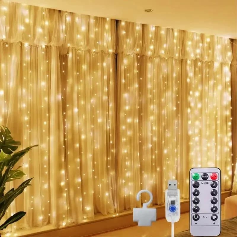Lampada per tende ghirlanda fata con luce USB 3M con gancio telecomando a 8 funzioni per la decorazione della festa nuziale
