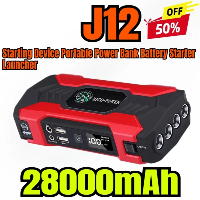 28000mAh Auto Salto di Avviamento J12 Dispositivo di Avviamento Accumulatori E Caricabatterie di Potere Portatile Batteria Avviamento Lanciatore Per Auto Booster Articoli