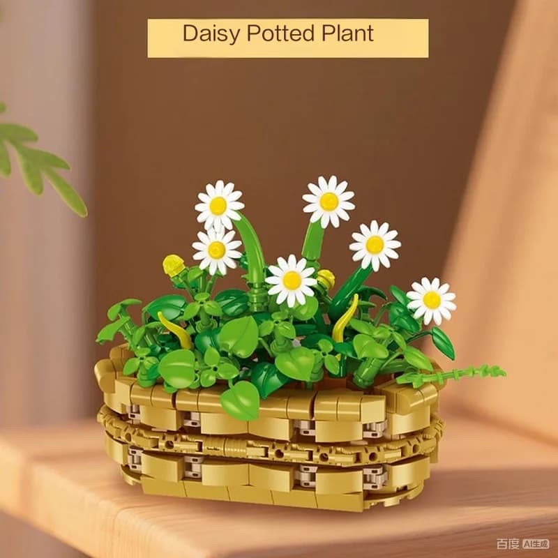 Set di Blocchi da Costruzione Modello Margherita in Vaso, Bellis Perennis, Decorazione Artistica Floreale, Giocattoli e Regali per Bambini e Adulti