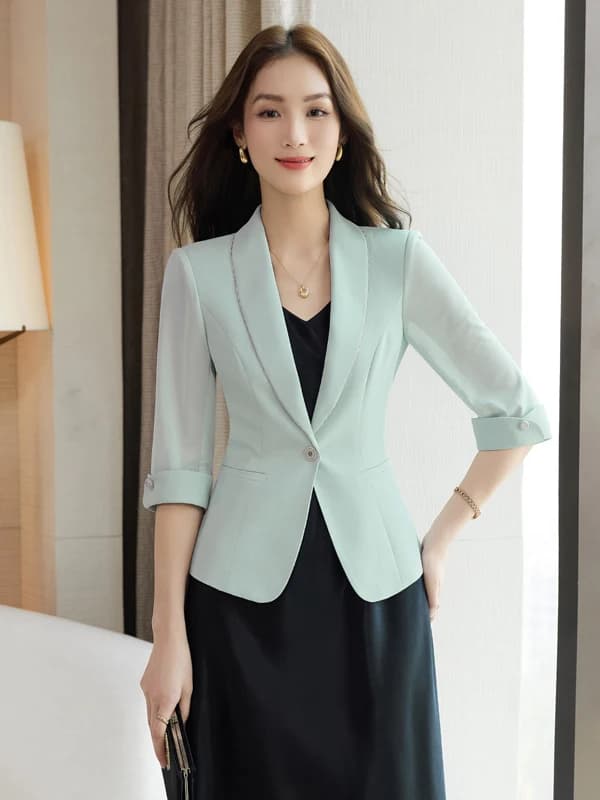 Fashionable Korean Style Short Suit Jacket Women's Seven Sleeve Commute Friendly Breathable Polyester Fiber Half Lined