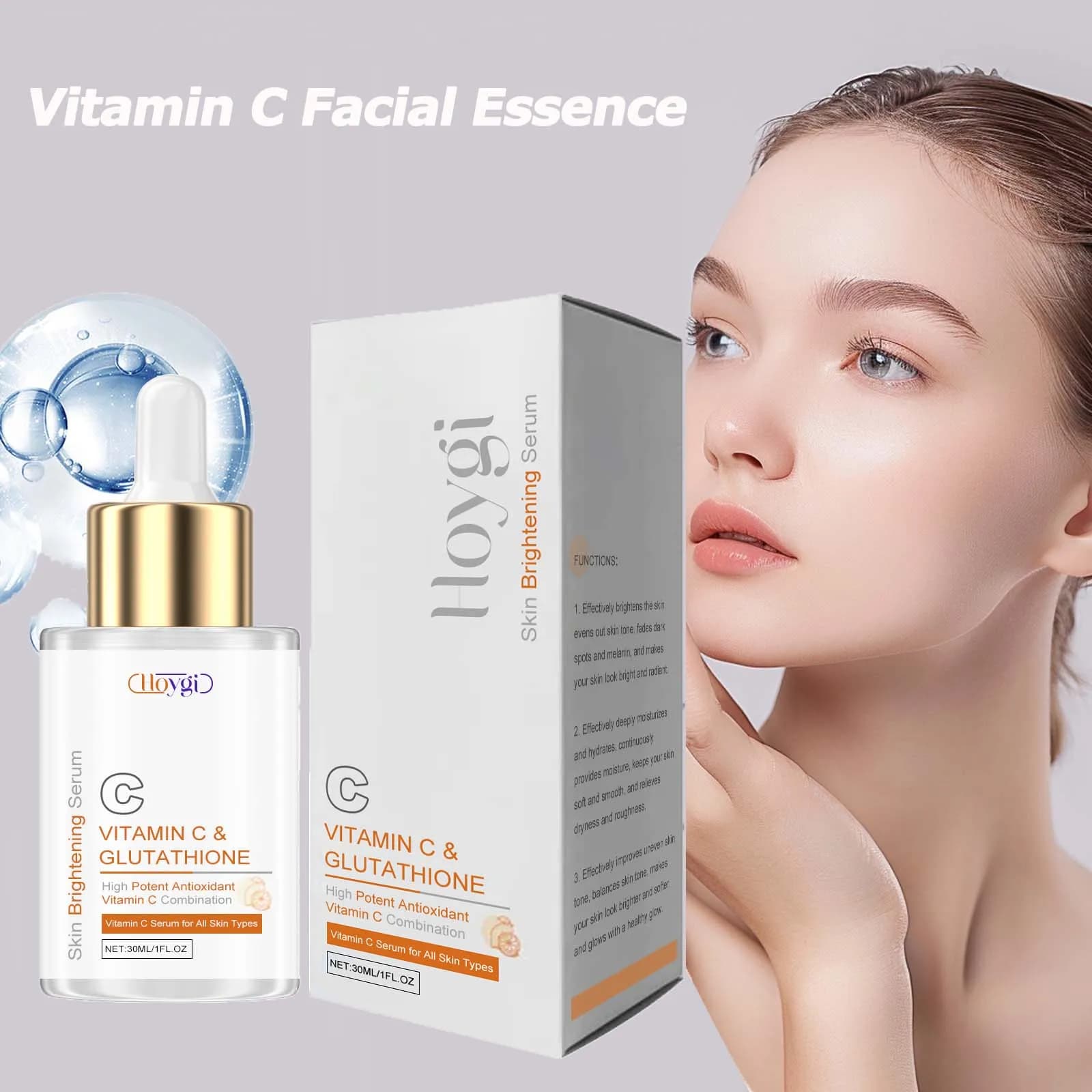 Vitamina C Essenza per il viso Glutatione Dissolvenza Macchia scura Lifting Rassodante Idratante Levigante Ringiovanente Illumina la cura della pelle