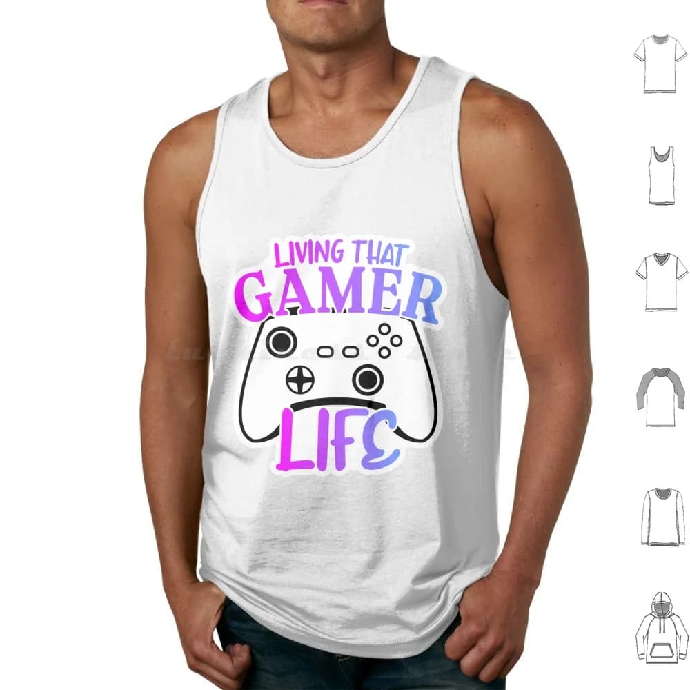 Living That Gamer Life Canotte Canottiere senza maniche Gioco Graduato Blu Rosa Viola Controller Console Player Gaming Gamer
