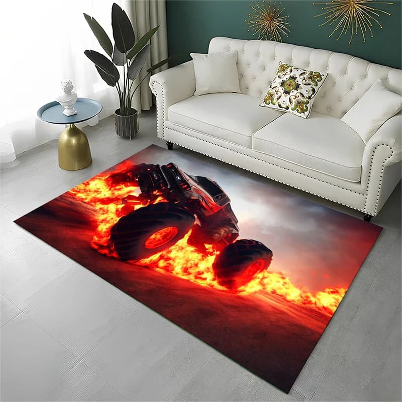 Cartoon Monster Truck Monster Jam Non-Slip Area Rug for Living Room,Bedroom,Playroom,Carpet Floor Mat Home Decor Rug Kids Room