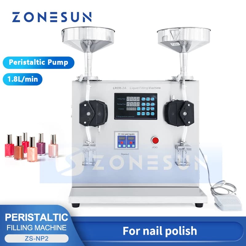 ZONESUN Double Head Filler Liquid Viscose Pasta Peristaltic Pump Bottle Filler Nail Polish Palm oil Honey production