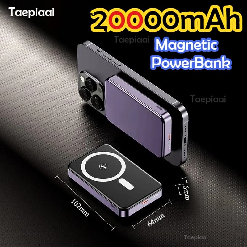 Taepiaai Power Bank Magnetico 20000mAh, Ricarica Rapida PD22.5W, Caricabatterie Wireless Portatile per iPhone 17 16 Pro Max Samsung