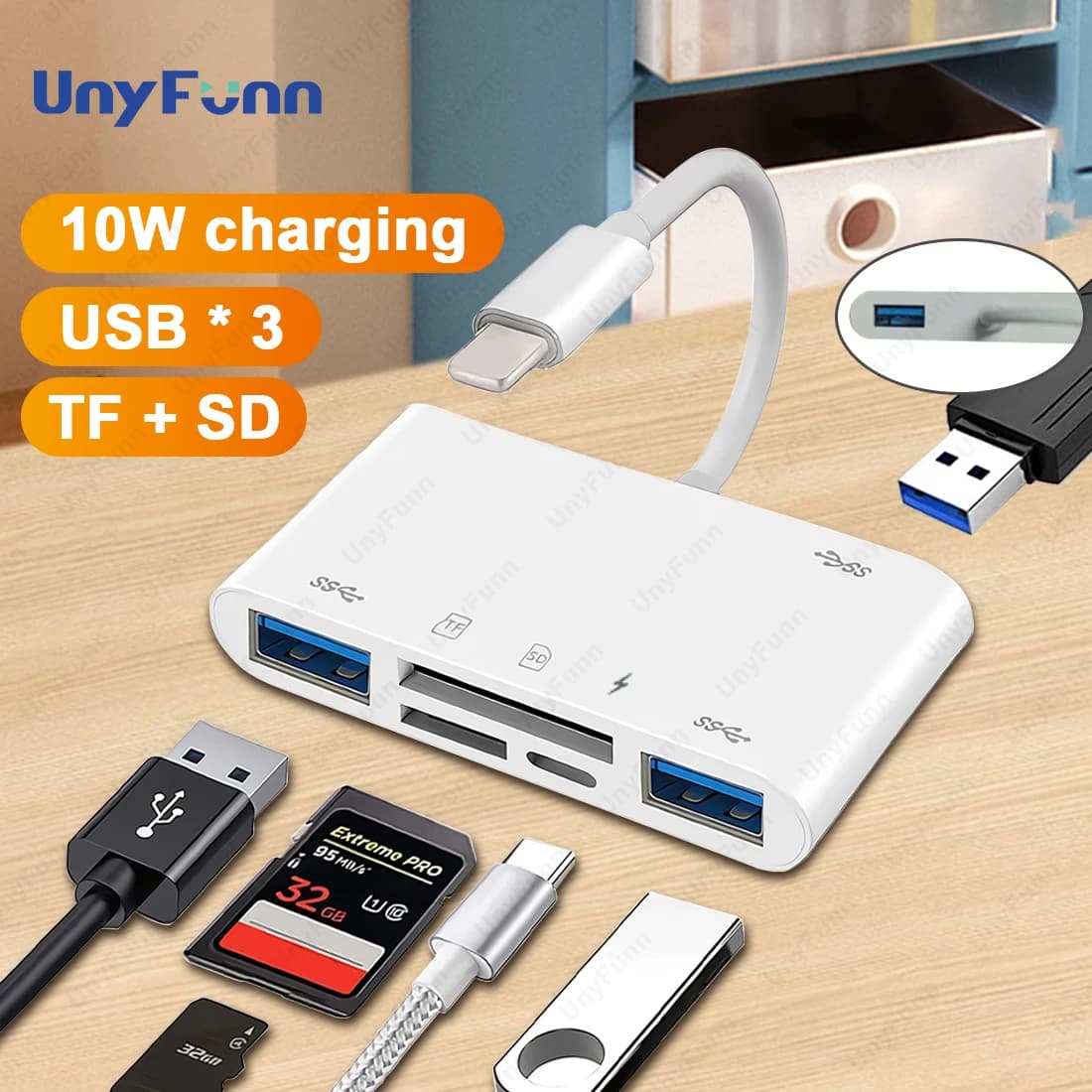 Lettore di schede SD Usb 6 In 1 con 3 porte USB adattatore per fotocamera Otg visualizzatore di schede SD supporta Micro adattatore per scheda SD TF per iPhone