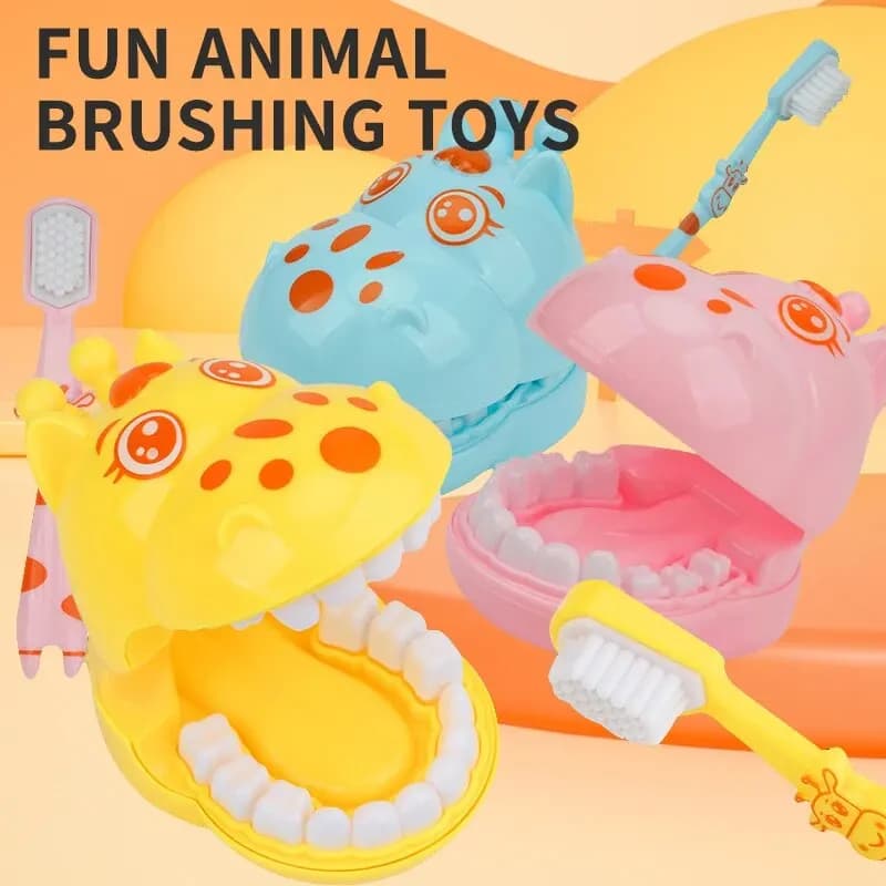 Ausili per la spazzolatura dei denti per bambini spazzolatura orale giocattolo per la prima educazione gioco per bambini ogni modello di dente di famiglia spazzolino da denti giraffa del fumetto