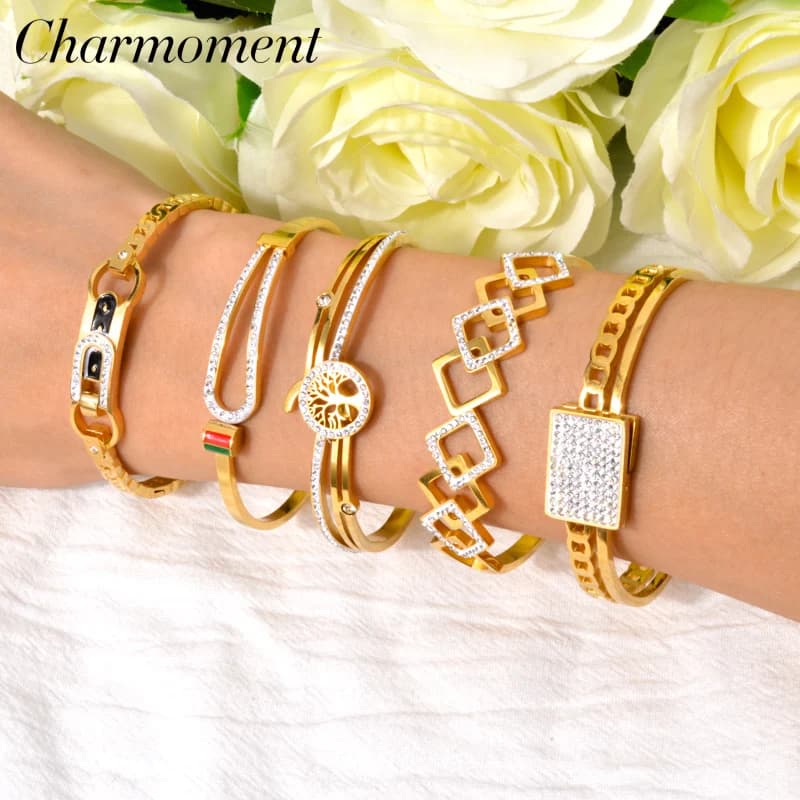 CHARMOMENT bracciali in acciaio inossidabile occhi perla serpente Design Punk uomo braccialetto colore oro catena geometrica a mano regalo festa di compleanno