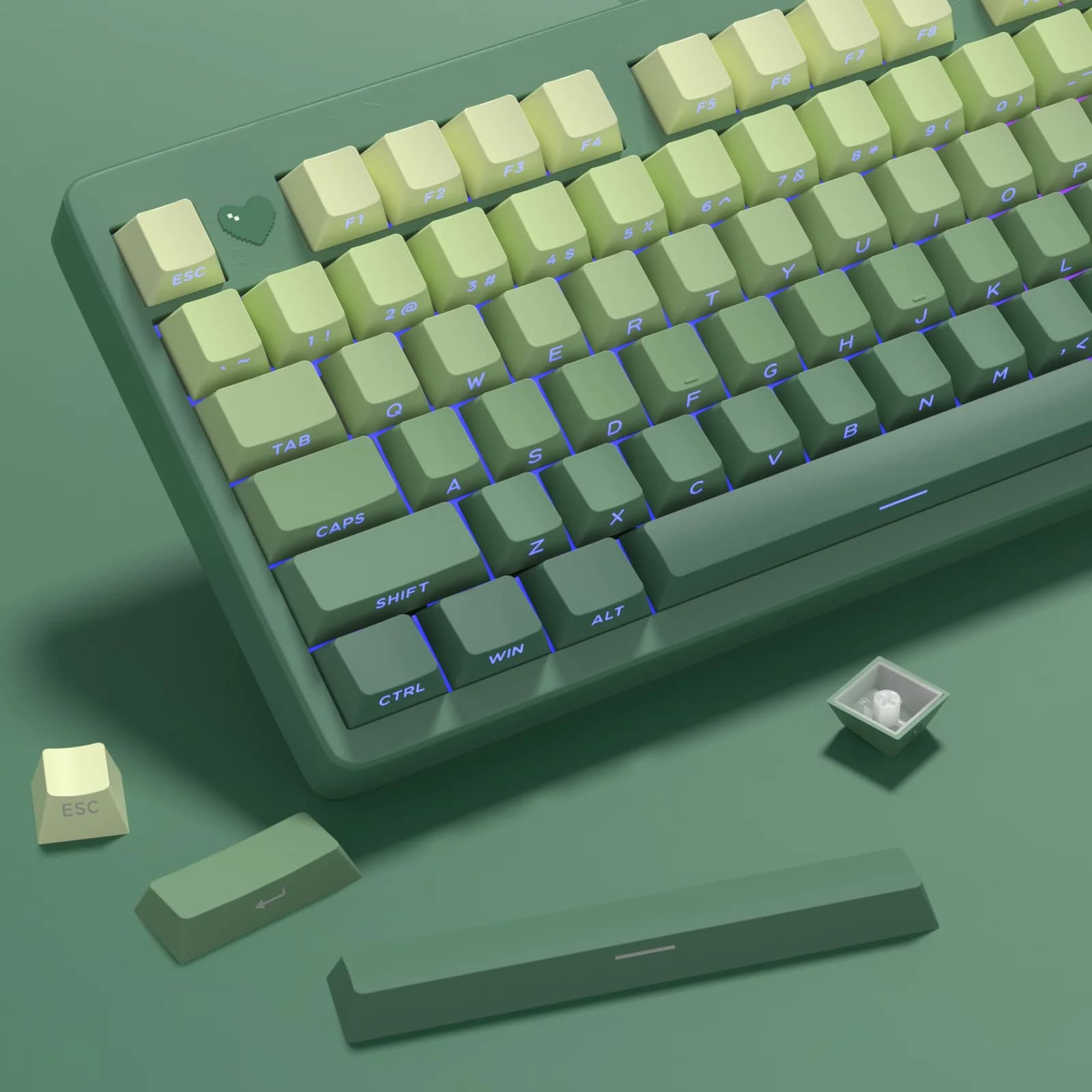 Nuovi 133+ Tasti con Gradiente Verde, Keycaps Trasparenti con Stampa Laterale in PBT, Profilo Cherry Double Shot per Tastiere Meccaniche