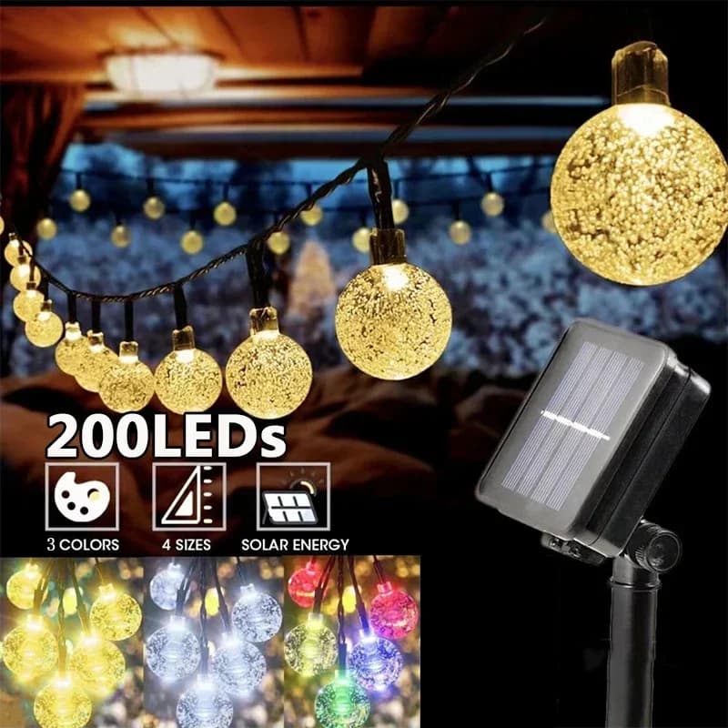 20 ~ 200LED Luci a stringa solari Lampada da fata di cristallo per esterni Ghirlanda di Natale 8 modalità Luce da patio impermeabile per decorazioni per feste in giardino