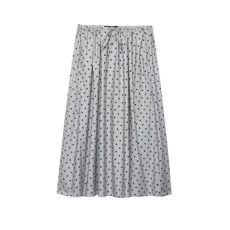 Summer Casual Polka Dot Skirt for Women Elastic Waist Drawstring Comfortable Long Skirt Daily Wear Travel Outfit