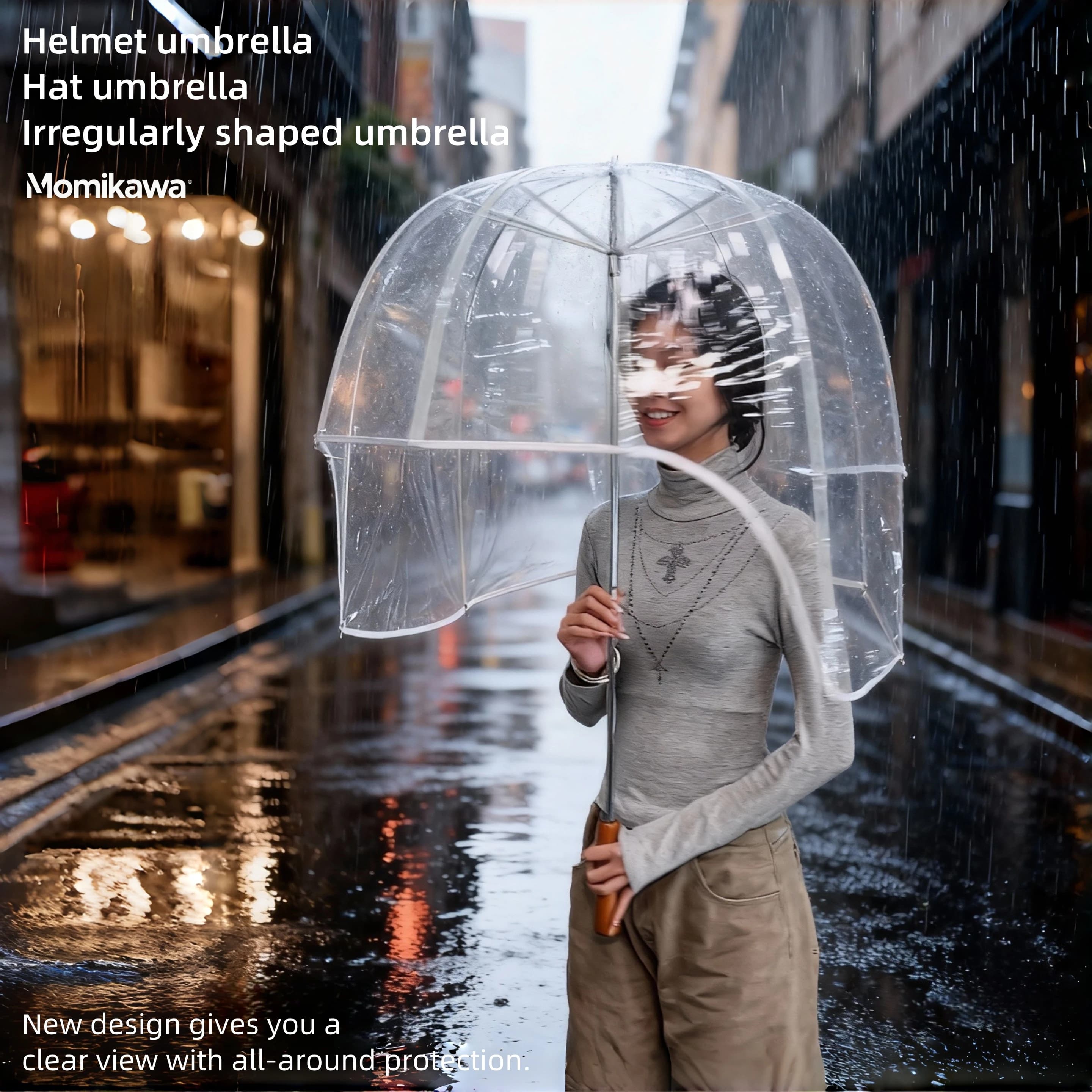Ombrello a Casco con Manico Lungo, Antivento, Impermeabile, Trasparente, Divertente, Creativo, Design a Cappello Antivirus, Regalo per Protezione dal Tempo all'Aperto