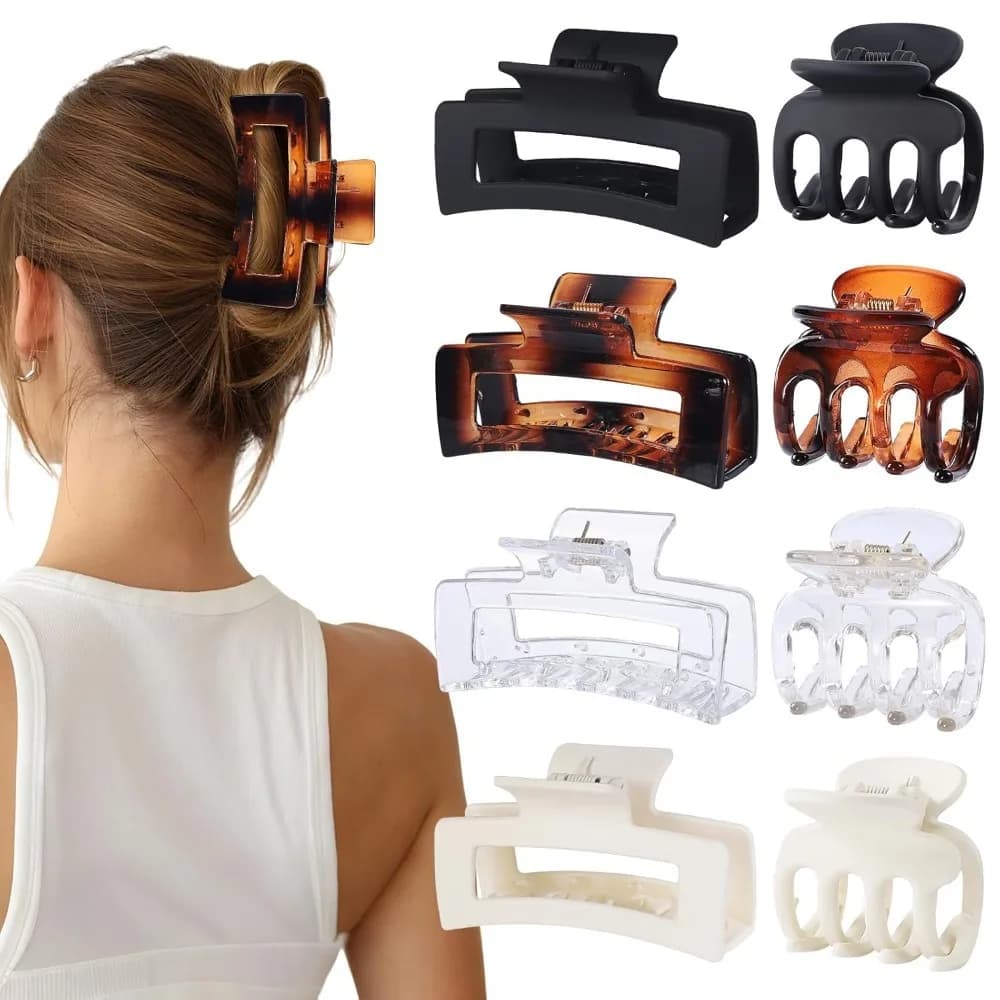 8 fermagli per capelli medi per donna, piccoli fermagli per artigli, combinazione di stili rettangolari e banana per capelli sottili e spessi