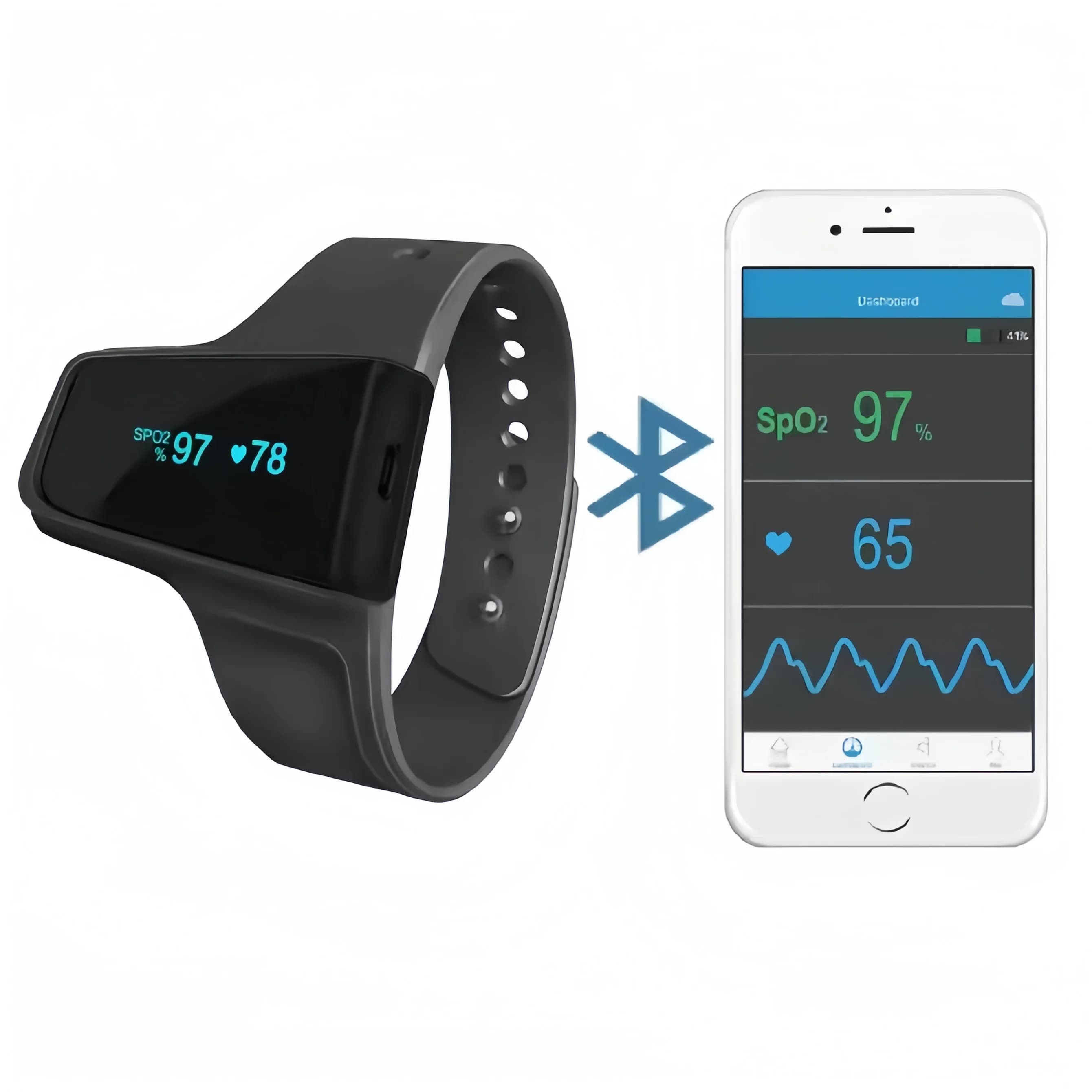 Bluetooth wrist oximeter Spo2 heart rate pulse oximeter wearable sleep apnea alarm continuously monitors blood oxygen saturation