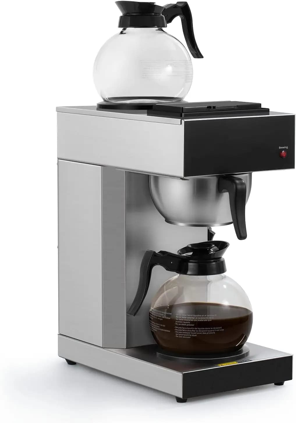 Caffettiera commerciale da 12 tazze con doppi riscaldatori e caraffe in vetro, produzione rapida per uso in ufficio o ristorante
