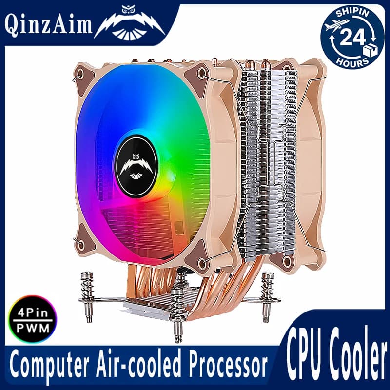 Dissipatore CPU QiuzAim con ventola da 120mm 4pin/PWM, raffreddamento ad aria efficiente per processori con 4/6 heat pipe, compatibile con LGA2011 2066 1200 115x 1700 1851 x99
