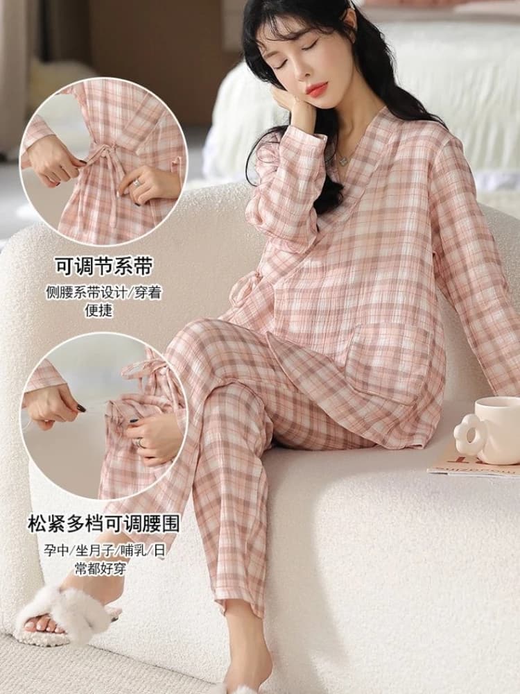 Maternity Pajamas Plus Size Women's in Pure Cotton, Kimono for Breasting Posts, Homewear and for Confinancing