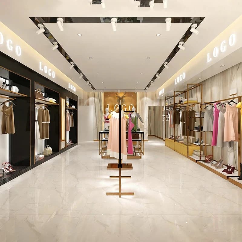 Espositore per Negozio di Abbigliamento Personalizzabile, Appendiabiti da Terra Dorato