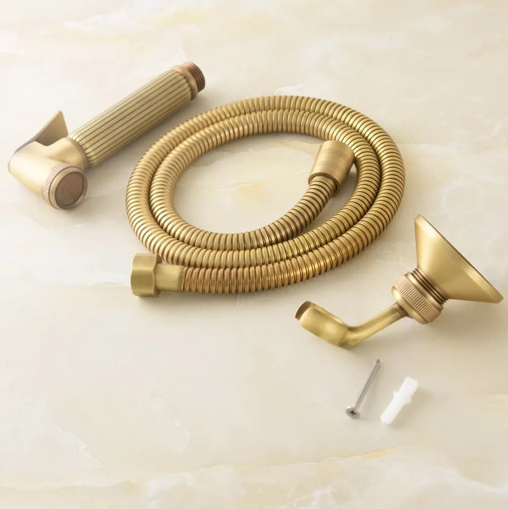 Set spruzzatore per bidet per WC tenuto in ottone antico, doccetta + tubo flessibile per doccia + 1 m + supporto per doccetta zhh504