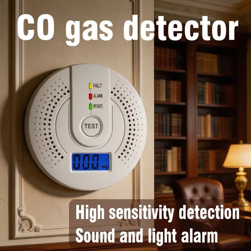 Independent CO Carbon Monoxide Gas Detector with LCD Display, Household Carbon Monoxide Alarm Sensor, Battery-powered, Sound and