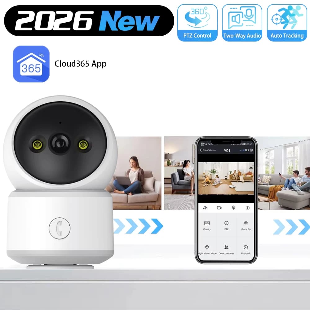Telecamera IP PTZ Wi-Fi 5MP con Chiamata One-Click, Visione Notturna a Colori, Rilevamento Movimento, Monitor per Bambini da Interno