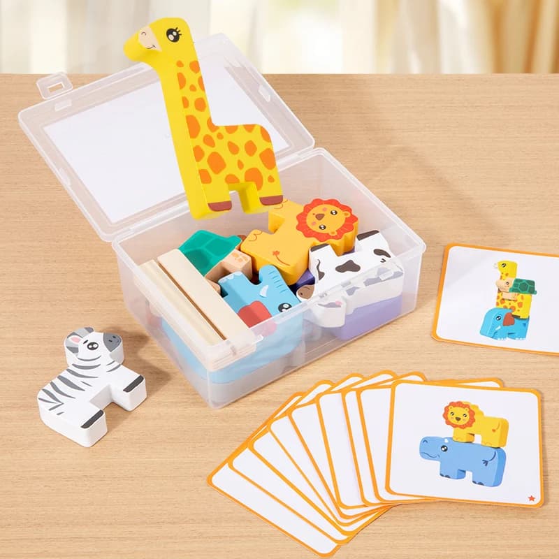 Animale in legno impilabile Blocco Gioco Forma Corrispondenza Puzzle Equilibrio Giocattolo Montessori Fine Motor Training Giocattoli educativi per bambini