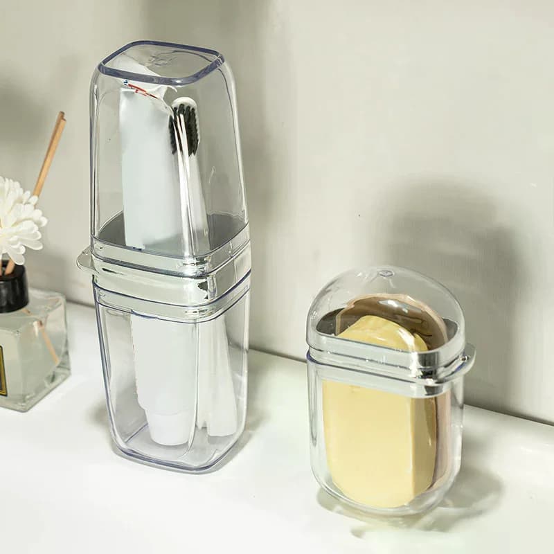 Set da 2 Pezzi: Porta Sapone e Porta Spazzolino Portatile in Plastica Resistente, Essenziale per Viaggi, Set da Toilette Facile da Pulire, Accessori per Palestra e Bagno