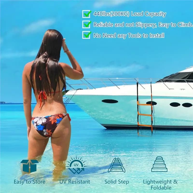 HOTB72A Boat Rope Ladder, 6 Step Reinforced Marine Rope Ladder For Inflatable Boat Kayak