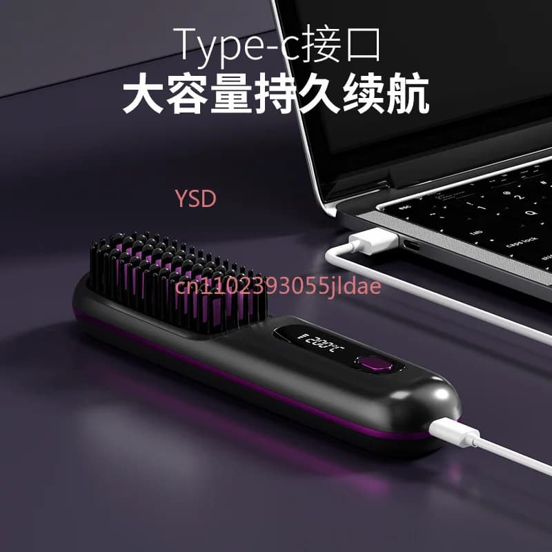Spazzola Lisciante per Capelli Wireless con Display LCD, Pettine Termico in Ceramica con Ioni Negativi