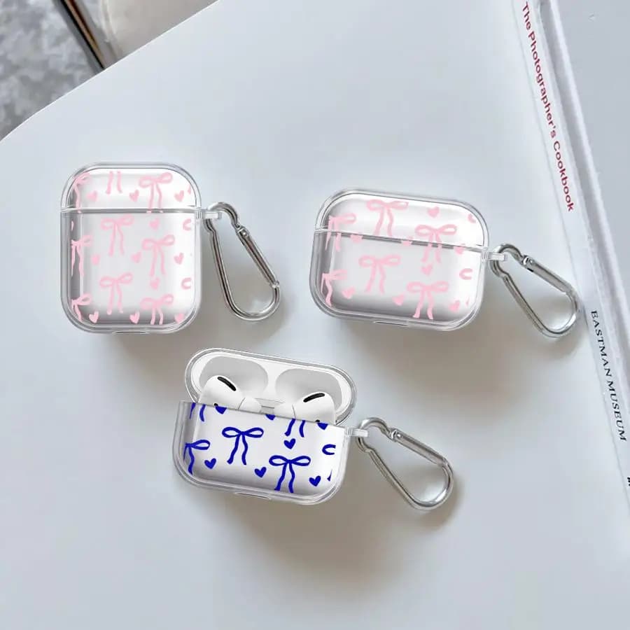 Nice heart-shaped pink case with bow for Airpods Pro3 Pro2 4 2 3 Pro 1, transparent case for earphones.