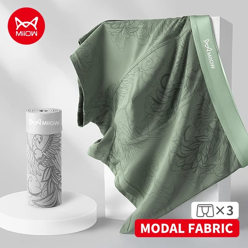 MiiOW 3 pezzi boxer da uomo modali mutande da uomo traspiranti delicate sulla pelle 7A cavallo antibatterico mutandine da uomo intimo uomo