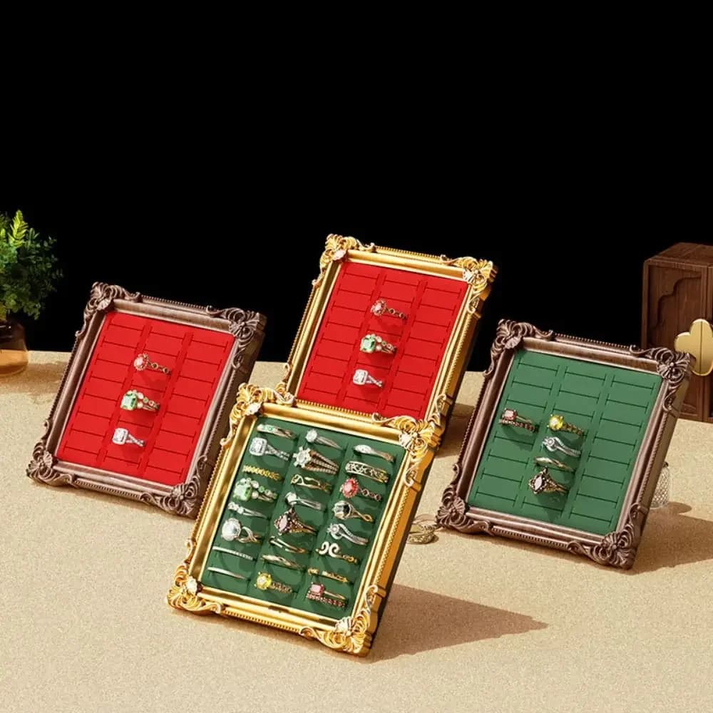 Espositore Vintage Quadrato per Anelli, Cornice Portafoto, Porta Anelli in Legno, Vassoio Espositivo per Gioielli, Decorazione per Vetrine