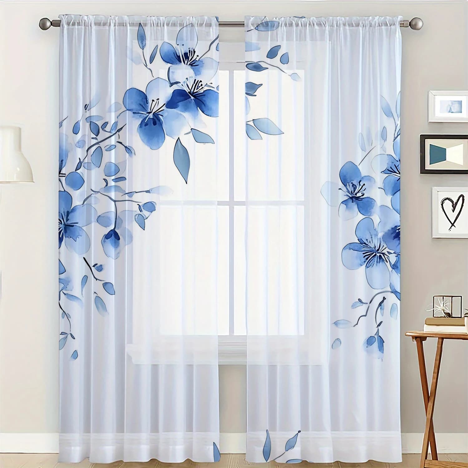 2 pezzi HD digitale Blue Leaf Blue Flower stampato schermo per finestra decorazioni per la casa decorazione in stile soggiorno camera da letto asta