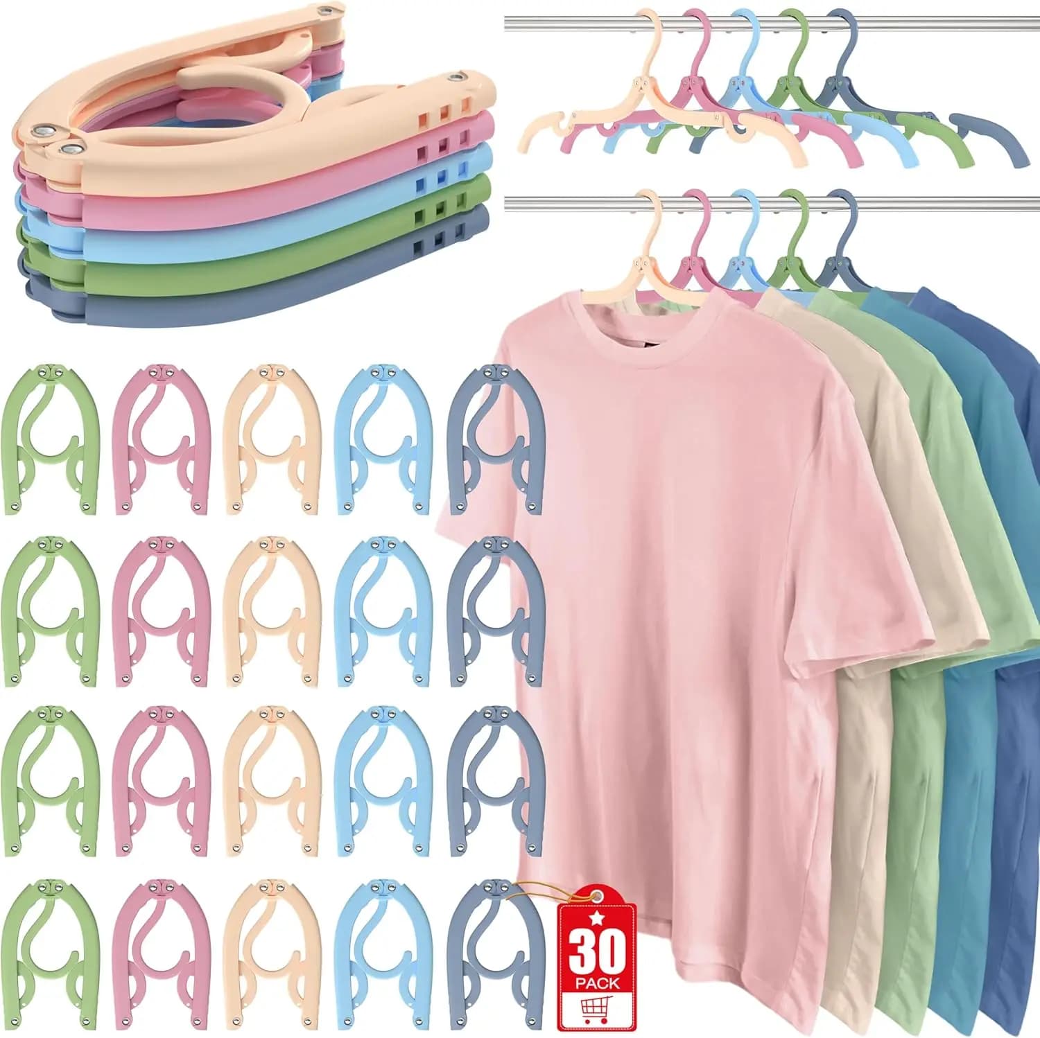 30 Pezzi Appendiabiti da Viaggio Portatili Pieghevoli, Organizzatore per Appendiabiti da Viaggio, Accessori Essenziali in Plastica per Viaggi, Stendibiancheria