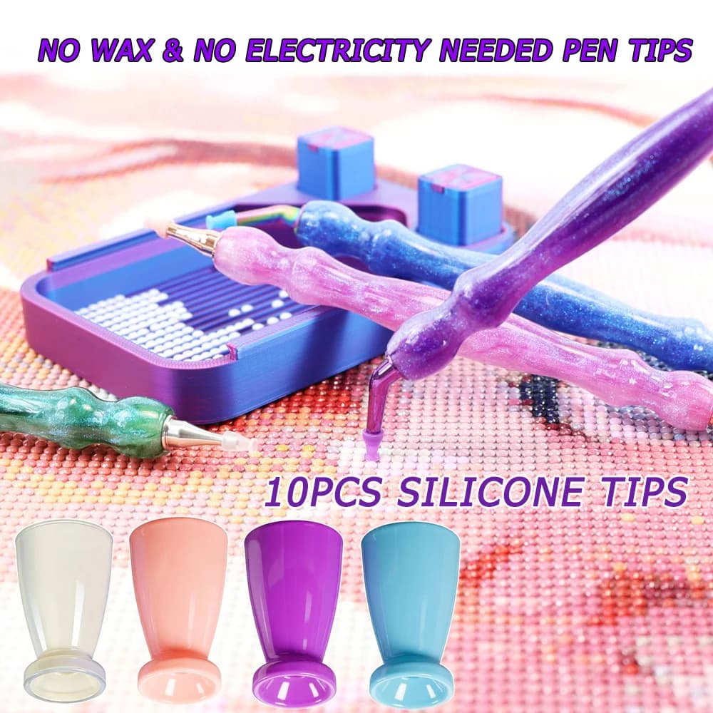 10PCS Electrostatic Silicone Pen Tips for Diamond Painting Pens, No Wax Needed, Battery-Free Diamond Art Tool