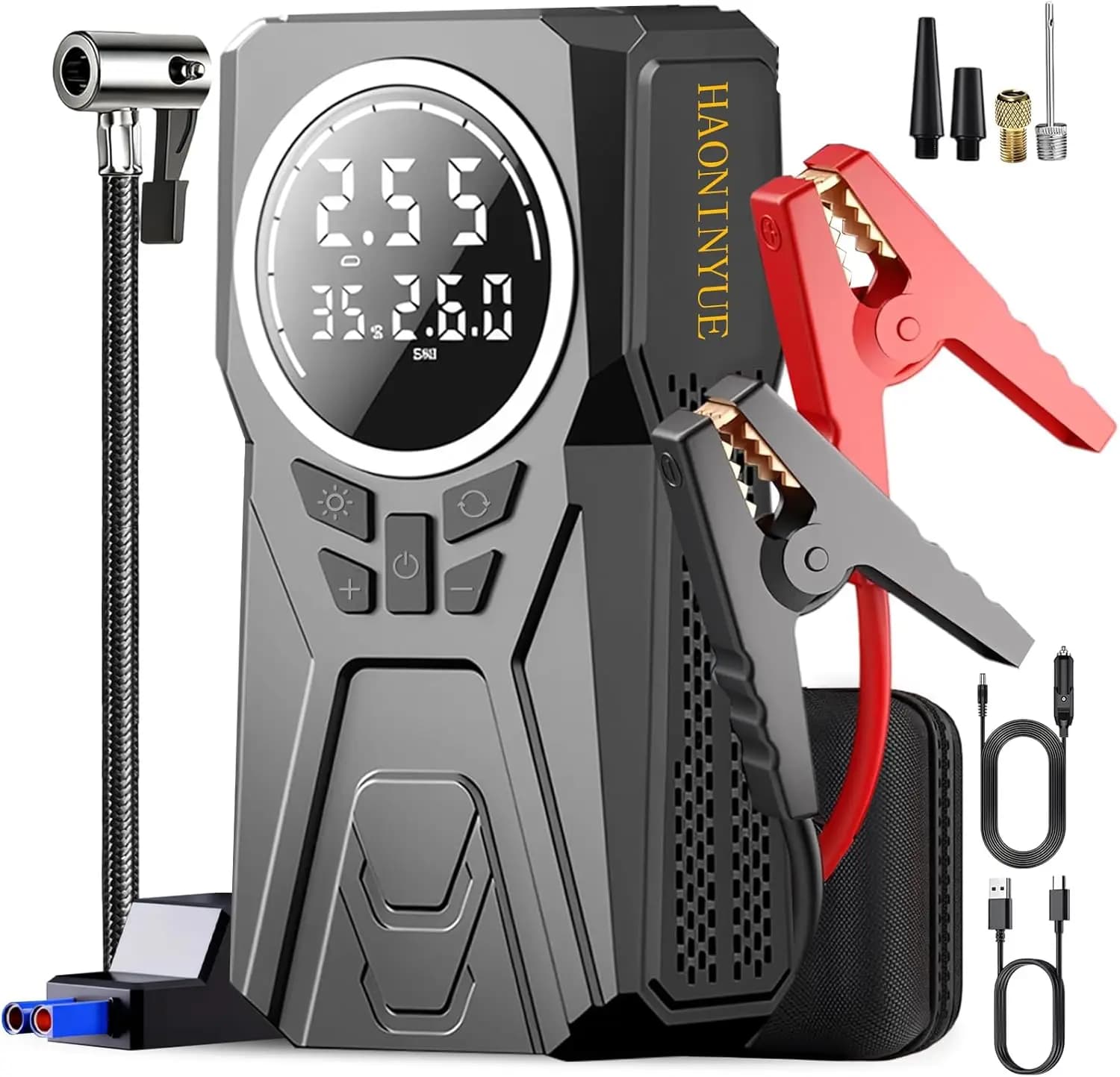 Avviatore di emergenza per auto con compressore d'aria, 3000 A, gonfiatore portatile per pneumatici 150 PSI per auto, camion, biciclette
