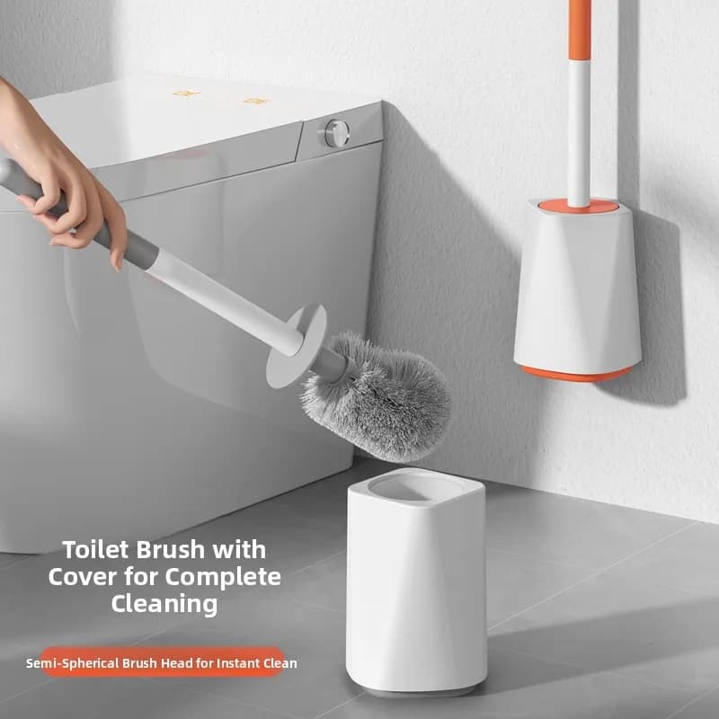 Nuovo Modello di Spazzola per WC Senza Angoli Morti, Strumento per la Pulizia del Bagno Montato a Parete con Base Inclusa per Uso Domestico