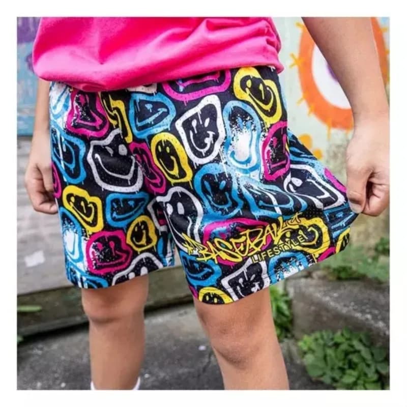 Fashion Casual Sports Shorts with Smile Face Print 101, Summer 2026, Fast Drying for Adults and Children