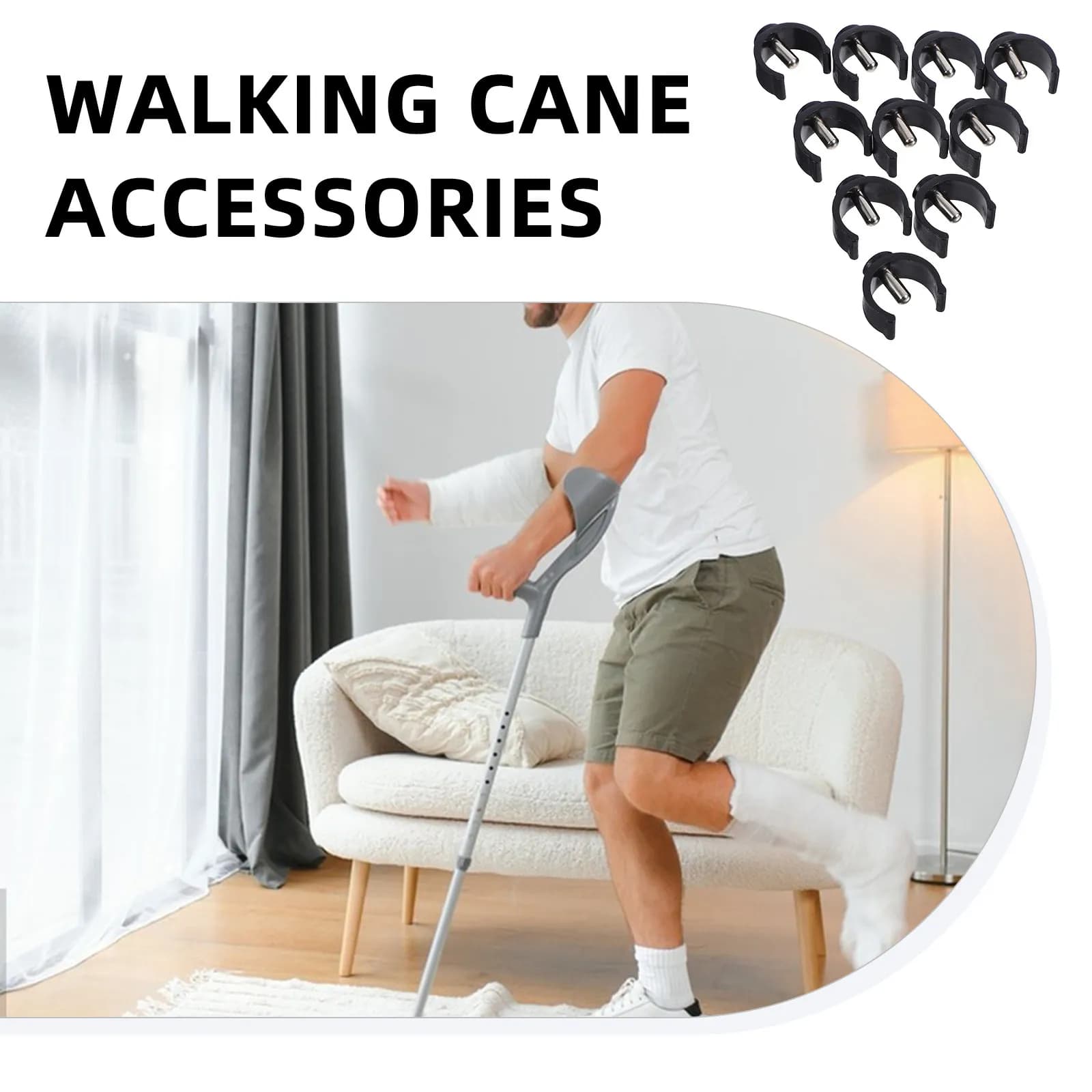 10Pcs Cane Pin Locks Walker Tube Clamp Set Heavy Duty Steel C-Clamp Mounting Bracket for Canes Crutches Trekking Poles Seniors