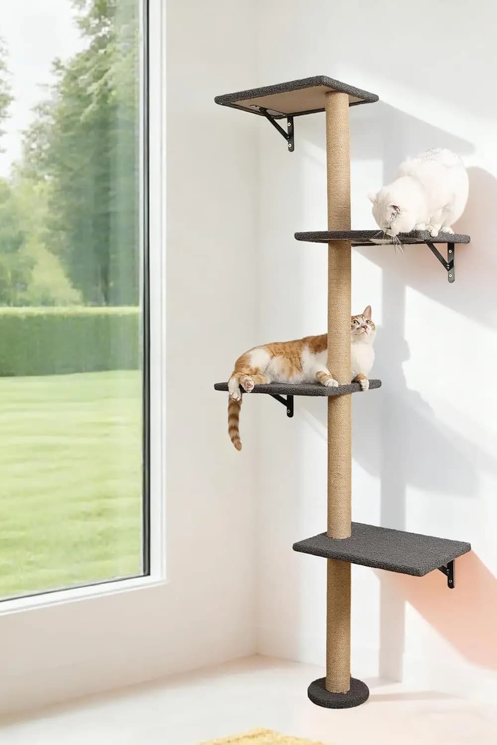 Tiragraffi Alti per Gatti, Albero per Gatti a 4 Livelli ad Angolo, Torre per Gattini da Parete, Parete Rampicante Imbottita per Gatti da Interno