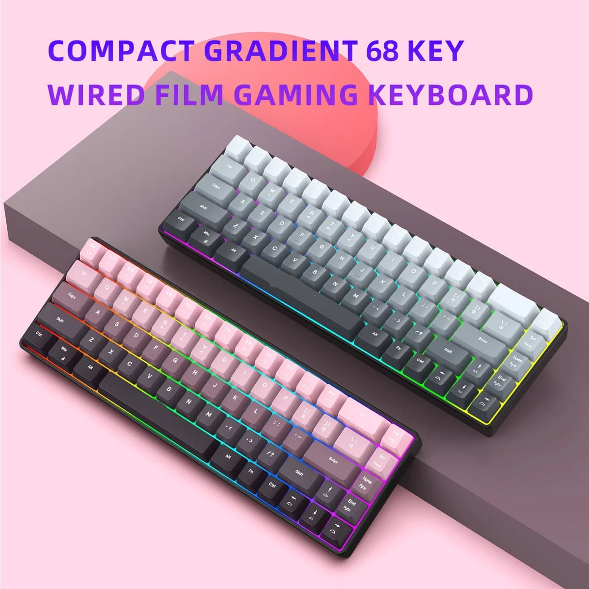 Nuova Tastiera Meccanica Compatta a 68 Tasti con Colori Sfumati, Connessione Multi-Dispositivo, Ergonomica, RGB per Gaming