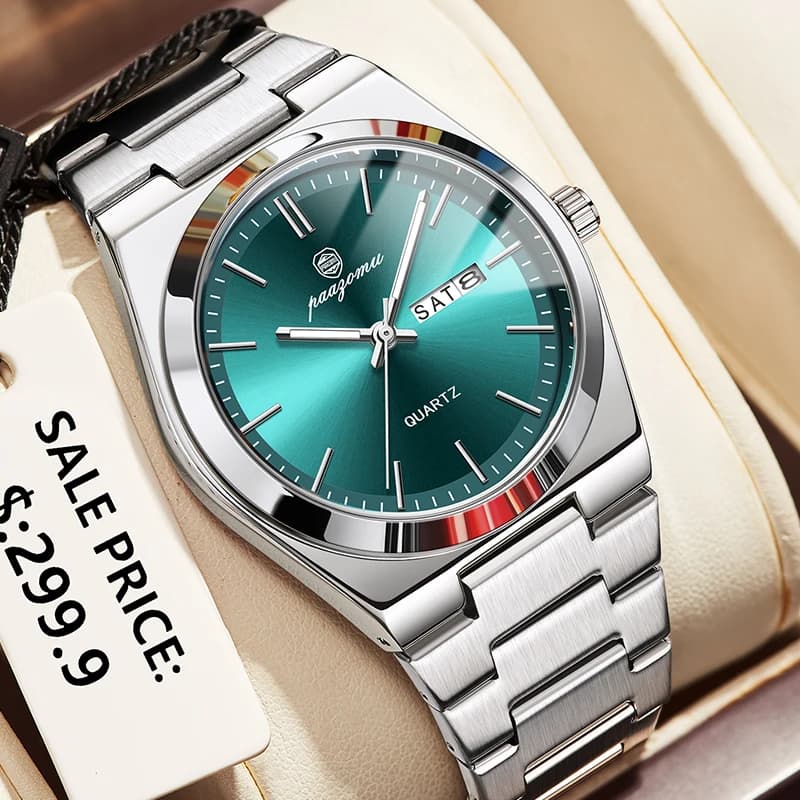 PAAZOMU Orologi di Lusso da Uomo Impermeabili Luminosi con Data e Giorno della Settimana Orologio da Polso Maschile in Acciaio Inossidabile Casual Moda Quarzo Reloj