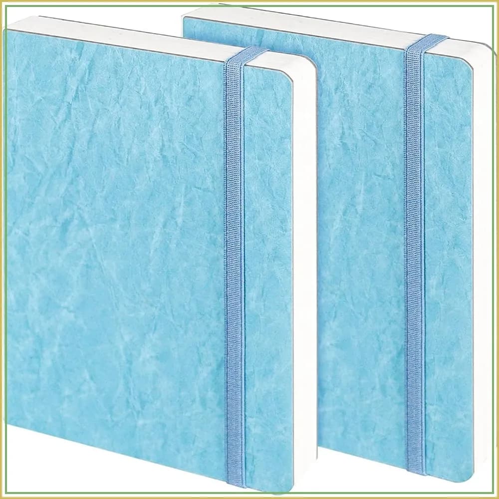 2-Pack Watercolor Journal, 7.5x5, 44 Pages Each, Cold-Pressed 100% Cotton, Pearlescent PU Leather Blue Cover